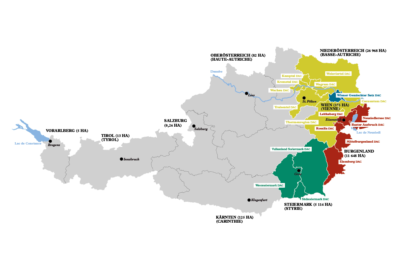 Karte der österreichischen Weinbaugebiete